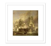 Artery8 Stanfield The Battle Of Trafalgar Painting 8X8 Inch Square Wooden Framed Wall Art Print Picture with Mount in White Artery8 White