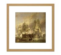 Artery8 Stanfield The Battle Of Trafalgar Painting 8X8 Inch Square Wooden Framed Wall Art Print Picture with Mount in Light Oak Artery8 Light Oak