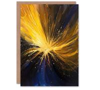 Artery8 Greeting Card Star Explosion Gold Blue Night Sky Space Firework Blank For Him Or Her Art Birthday Card