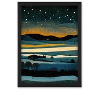Star Filled Twilight Landscape Painting Artwork Framed Wall Art Print A4 Artery8 Black One Size