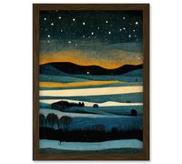 Star Filled Twilight Landscape Painting Artwork Framed Wall Art Print A4 Artery8 Brown One Size