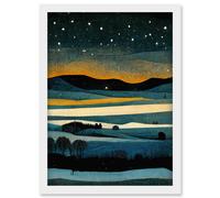 Star Filled Twilight Landscape Painting Artwork Framed Wall Art Print A4 Artery8 White One Size