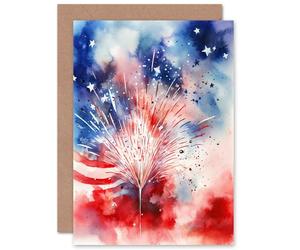 Artery8 Stars Stripes Fireworks 4th of July Independence Day USA Custom Greeting Card Personalised Message Inside for Him or Her Man Woman Thank You Congratulations