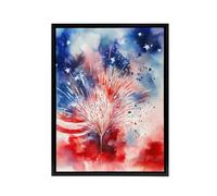 Artery8 Stars & Stripes USA Fireworks Framed Canvas Wall Art Print | Size: W18" x H24" Artery8 Multicolor W18" x H24"
