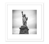 Artery8 Statue Liberty New York Black White 8X8 Inch Square Wooden Framed Wall Art Print Picture with Mount Artery8 White