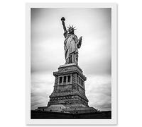Artery8 Statue Liberty New York City USA Black White Artwork Framed Wall Art Print A4 Artery8 White