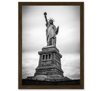 Artery8 Statue Liberty New York City USA Black White Artwork Framed Wall Art Print A4