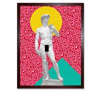 Artery8 Statue of David by Michelangelo Classic with Abstract Art 80s Leopard Art Print Framed Poster Wall Decor 12x16 inch