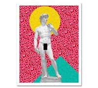 Artery8 Statue of David by Michelangelo Classic with Abstract Art 80s Leopard Art Print Framed Poster Wall Decor 12x16 inch