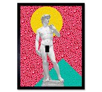 Artery8 Statue of David by Michelangelo Classic with Abstract Art 80s Leopard Art Print Framed Poster Wall Decor 12x16 inch