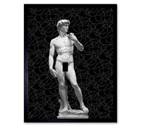 Artery8 Statue of David by Michelangelo Classic with Abstract Art Black Art Print Framed Poster Wall Decor 12x16 inch
