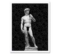 Artery8 Statue of David by Michelangelo Classic with Abstract Art Black Art Print Framed Poster Wall Decor 12x16 inch