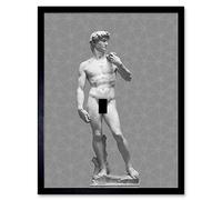 Artery8 Statue of David by Michelangelo Classic with Abstract Art Geometric Grey Art Print Framed Poster Wall Decor 12x16 inch