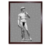 Artery8 Statue of David by Michelangelo Classic with Abstract Art Geometric Grey Art Print Framed Poster Wall Decor 12x16 inch