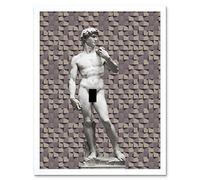 Artery8 Statue of David by Michelangelo Classic with Abstract Art Grey Cubes Art Print Framed Poster Wall Decor 12x16 inch