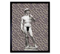 Artery8 Statue of David by Michelangelo Classic with Abstract Art Grey Cubes Art Print Framed Poster Wall Decor 12x16 inch