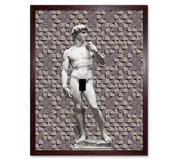 Artery8 Statue of David by Michelangelo Classic with Abstract Art Grey Cubes Art Print Framed Poster Wall Decor 12x16 inch