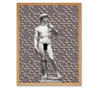 Artery8 Statue of David by Michelangelo Classic with Abstract Art Grey Cubes Art Print Framed Poster Wall Decor 12x16 inch