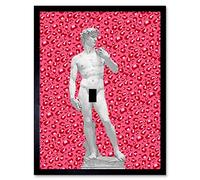 Artery8 Statue of David by Michelangelo Classic with Abstract Art Leopard Bold Art Print Framed Poster Wall Decor 12x16 inch