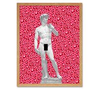 Artery8 Statue of David by Michelangelo Classic with Abstract Art Leopard Bold Art Print Framed Poster Wall Decor 12x16 inch