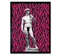 Artery8 Statue of David by Michelangelo Classic with Abstract Art Pink Bright Stripes Art Print Framed Poster Wall Decor 12x16 inch