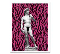 Artery8 Statue of David by Michelangelo Classic with Abstract Art Pink Bright Stripes Art Print Framed Poster Wall Decor 12x16 inch
