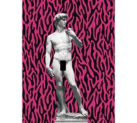 Artery8 Statue of David by Michelangelo Classic with Abstract Art Pink Bright Stripes Large Wall Art Poster Print Thick Paper 18X24 Inch