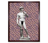 Artery8 Statue of David by Michelangelo Classic with Abstract Art Pink Cubes Art Print Framed Poster Wall Decor 12x16 inch