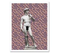 Artery8 Statue of David by Michelangelo Classic with Abstract Art Pink Cubes Art Print Framed Poster Wall Decor 12x16 inch
