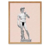 Artery8 Statue of David by Michelangelo Classic with Abstract Art Pink Greek Swirl Meander Art Print Framed Poster Wall Decor 12x16 inch