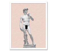 Artery8 Statue of David by Michelangelo Classic with Abstract Art Pink Greek Swirl Meander Art Print Framed Poster Wall Decor 12x16 inch