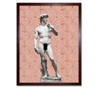 Artery8 Statue of David by Michelangelo Classic with Abstract Art Pink Lotus Gold Art Print Framed Poster Wall Decor 12x16 inch