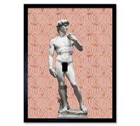 Artery8 Statue of David by Michelangelo Classic with Abstract Art Pink Lotus Gold Art Print Framed Poster Wall Decor 12x16 inch