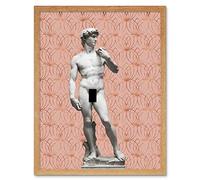 Artery8 Statue of David by Michelangelo Classic with Abstract Art Pink Lotus Gold Art Print Framed Poster Wall Decor 12x16 inch
