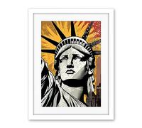 Artery8 Statue of Liberty Comic Book Style Black Red Yellow New York City Skyscraper Artwork Framed Wall Art Print 18X24 Inch