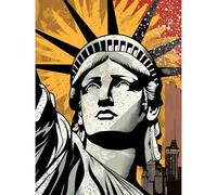 Artery8 Statue of Liberty Comic Book Style Black Red Yellow New York City Skyscraper Extra Large XL Wall Art Poster Print