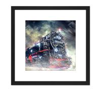 Artery8 Steam Engine Locomotive Train Engine Graphic 8X8 Inch Square Wooden Framed Wall Art Print Picture with Mount in Black Artery8 Black
