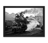 Steam Engine Train Black White A4 Artwork Framed Wall Art Print Artery8 Black One Size