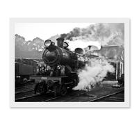 Steam Engine Train Black White A4 Artwork Framed Wall Art Print Artery8 White One Size
