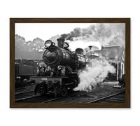 Steam Engine Train Black White A4 Artwork Framed Wall Art Print Artery8 Brown One Size