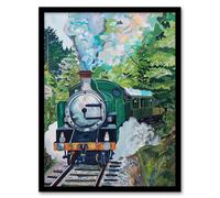 Artery8 Steam Engine Train Talyllyn Railway Snowdonia Framed Art Print in Green | Size: W12" x H16" Artery8 Green W12" x H16"