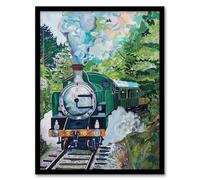Artery8 Steam Engine Train Talyllyn Railway Snowdonia Framed Art Print in Green | Size: W12" x H16" Artery8 Green W12" x H16"