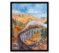 Steam Train Glenfinnan Viaduct Railway Bridge Framed Art Print Artery8 Yellow W12 inch x H16 inch