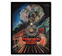 Artery8 Framed Wall Art Steam Train Painting Engine Dark Powerful Bold Print - 12X16 Inch