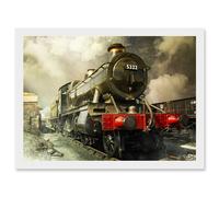 Artery8 Steam Train Vintage Colour Red Green Vintage A4 Artwork Framed Wall Art Print