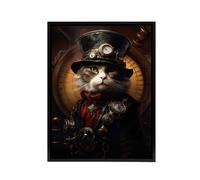 Artery8 Steampunk Sea Cat Captain Concept Framed Canvas Wall Art Print in Brown | Size: W18" x H24" Artery8 Brown W18" x H24"
