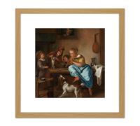 Artery8 Steen Children Teaching A Cat The Dancing Lesson 8X8 Inch Square Wooden Framed Wall Art Print Picture with Mount in Light Oak Artery8 Light Oak