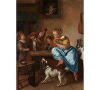 Artery8 Steen Children Teaching A Cat The Dancing Lesson Art Print Canvas Premium Wall Decor Poster Mural