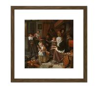 Artery8 Steen The Feast Of St Nicholas Children Painting 8X8 Inch Square Wooden Framed Wall Art Print Picture with Mount in Brown Artery8 Brown