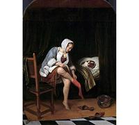 Artery8 Steen Woman At Her Toilet Bathing Cat Painting Art Print Canvas Premium Wall Decor Poster Mural